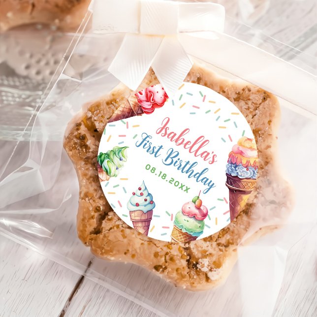 Adesivo Redondo Parte primeiro aniversario sorvete (Criador carregado)