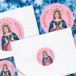 Adesivo Redondo Parte superior do torso da BVM em Rosa Gaudete Adv