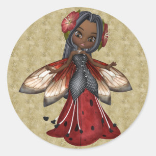Adesivo Redondo Partido Afro-Americano de Faerie Ladybug