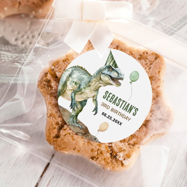 Adesivo Redondo Partido aniversário de 3 anos do Dinossauro da Sel (Criador carregado)