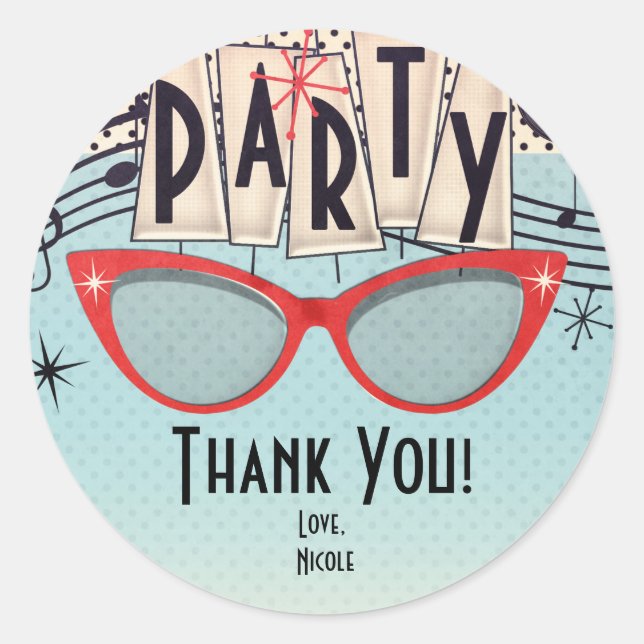 Adesivo Redondo Partido Anos 50 Retro Vintage 1950 Favorece Person (Frente)