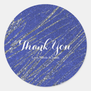 Adesivo Redondo Partido Blue & Silver Modern Glam Marble Strike