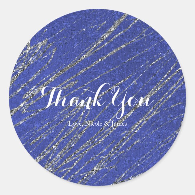 Adesivo Redondo Partido Blue & Silver Modern Glam Marble Strike (Frente)