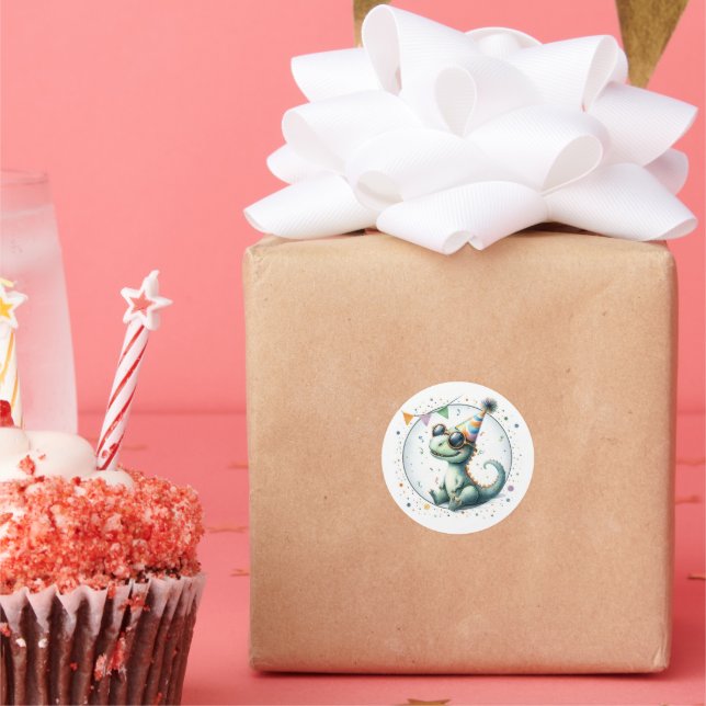 Adesivo Redondo Partido Bonito Que Dinossauro Aniversário Favorece (Festa)