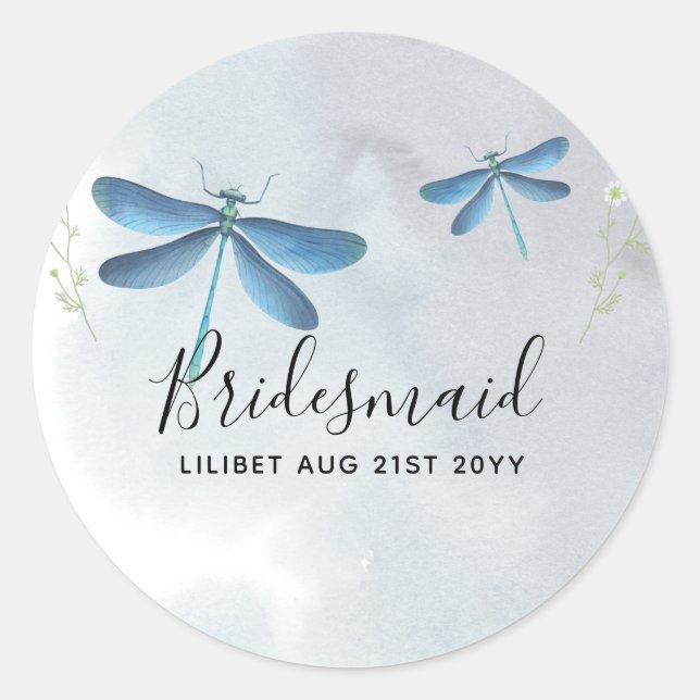 Adesivo Redondo Partido Bridal DragonFly BRIDESMAID Personalizado (Frente)