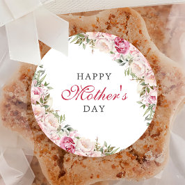 Adesivo Redondo Partido Brunch do Dia de as mães Floral Rosa