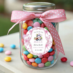 Adesivo Redondo Partido Chá de panela do Tea de Flor Selvagem Rosa