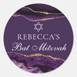 Adesivo Redondo Partido Chic Purple Dourado Bat Mitzvah Personaliz