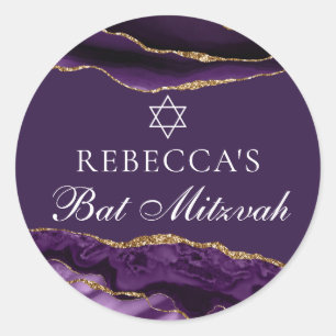 Adesivo Redondo Partido Chic Purple Dourado Bat Mitzvah Personaliz