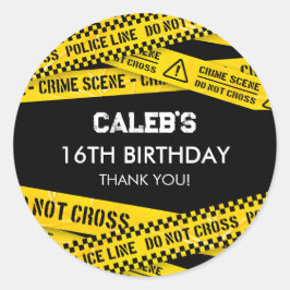 Adesivo Redondo Partido da Polícia com Amarelo Não atravesse Fitas