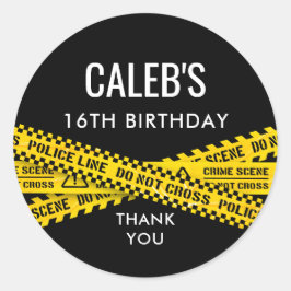 Adesivo Redondo Partido da Polícia com Amarelo Não atravesse Fitas