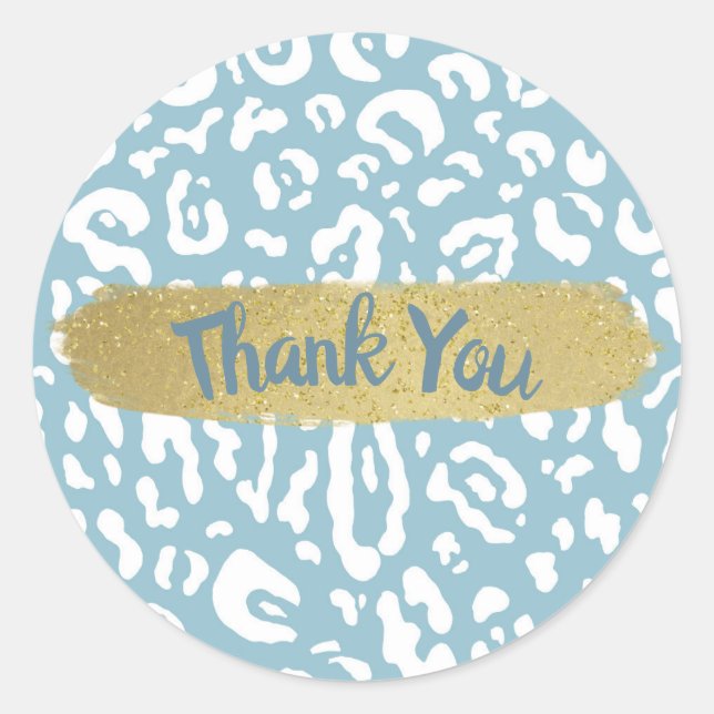 Adesivo Redondo Partido de Impressão Animal Leopardo Azul e Branco (Frente)