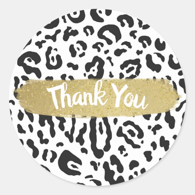 Adesivo Redondo Partido de Impressão Animal Leopardo Preto e Branc (Frente)