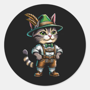 Adesivo Redondo Partido de outubro Cat Funny Alemão Lederhosen da