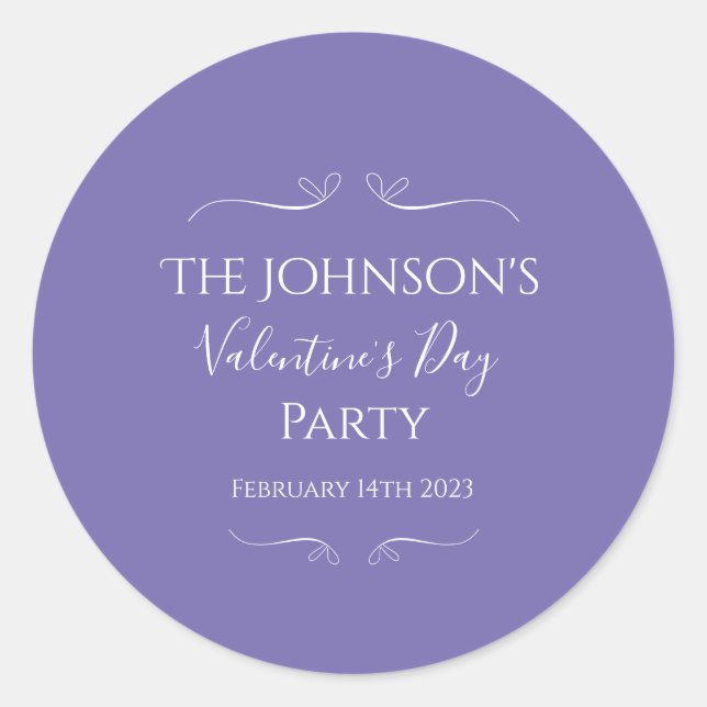 Adesivo Redondo Partido Dia de os namorados Roxo Moderno (Frente)