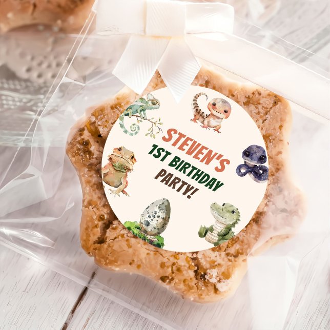 Adesivo Redondo Partido do Aniversário de criança Réptil (Criador carregado)