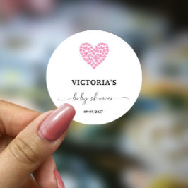 Adesivo Redondo Partido do Chá de fraldas Coração Rosa