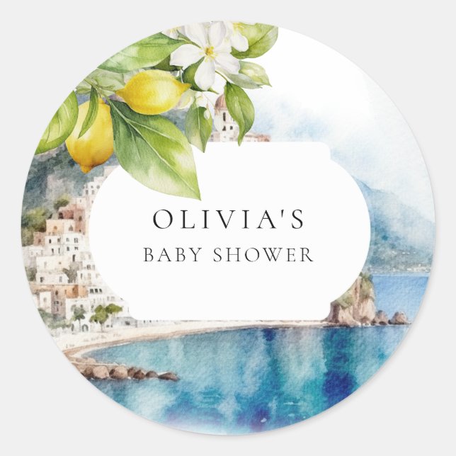 Adesivo Redondo Partido do Mediterrâneo Limão Italiano da Costa do (Frente)