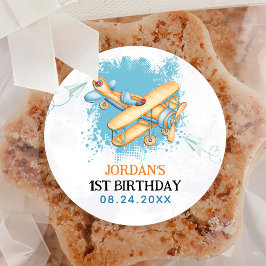 Adesivo Redondo Partido do primeiro aniversario de Avião Vintage