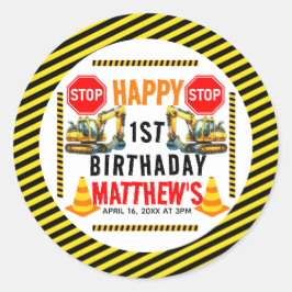 Adesivo Redondo Partido do primeiro aniversario de Caminhão de Con