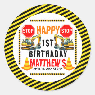 Adesivo Redondo Partido do primeiro aniversario de Caminhão de Con