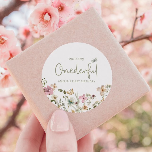 Adesivo Redondo Partido do primeiro aniversario de Flores Selvagen (Criador carregado)