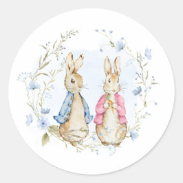 Adesivo Redondo Partido dos Irmãos Peter e Flopsy Rabbit