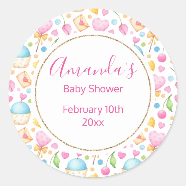 Adesivo Redondo Partido dos Padrões de Aquarela de Corações e Muff (Frente)