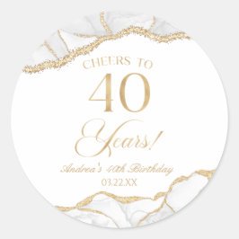 Adesivo Redondo Partido Elegante White Dourado Agate aniversário d