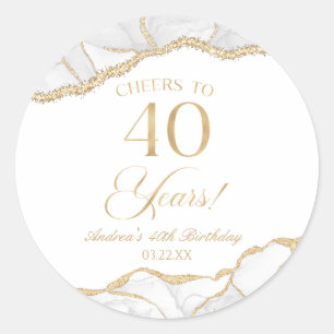 Adesivo Redondo Partido Elegante White Dourado Agate aniversário d