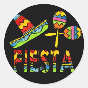 Adesivo Redondo Partido Fiesta Mexicano Sombrero Maraca Stickers