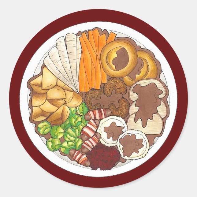 Adesivo Redondo Partido Jante de Natal UK Comida Festiva Britânica (Frente)