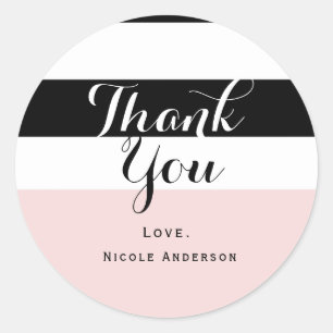 Adesivo Redondo Partido Moderno Blush Pink Black & White Stripe