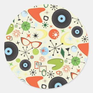 Adesivo Redondo Partido Padrão de Moda Vintage do 50 60