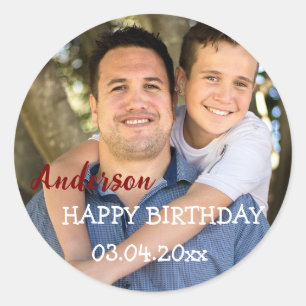 Adesivo Redondo Partido Personalizado de Foto Feliz Aniversário