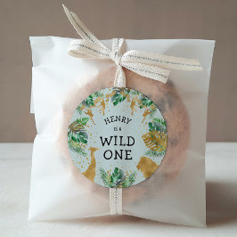 Adesivo Redondo Partido primeiro aniversario Selvagem Safari Verde