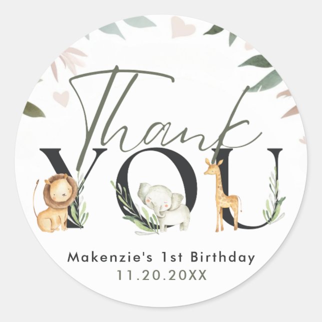 Adesivo Redondo Partido primeiro aniversario Wild One Safari (Frente)