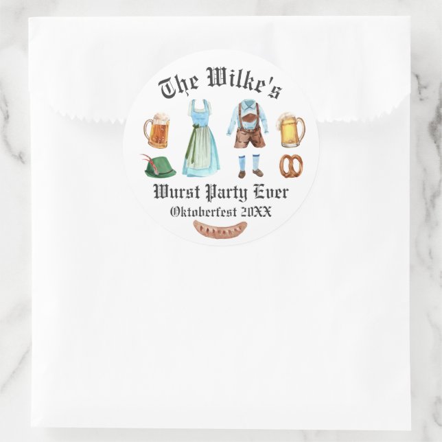 Adesivo Redondo Partido Wurst Nunca | Vinheta Watercolor Oktoberfe (Bolsa)