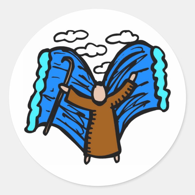 Adesivo Redondo Partir o mar vermelho trabalho de arte cristão (Frente)