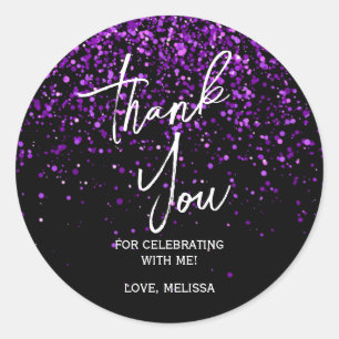 Adesivo Redondo Parto Roxo Roxo Aniversário Negro Obrigado