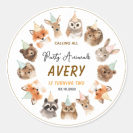Adesivo Redondo Party Animals 2nd Birthday | Cute Jungle Animal