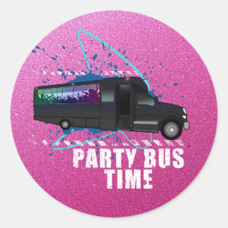 Adesivo Redondo Party Bus Time Neon Nightlife Gradient Pink