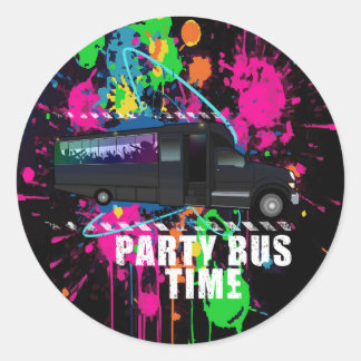 Adesivo Redondo Party Bus Time Neon Nightlife Neon Paint Splatter 