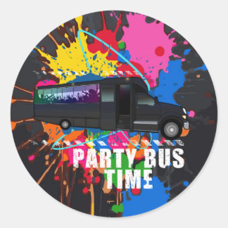 Adesivo Redondo Party Bus Time Neon Nightlife Paint Splatter