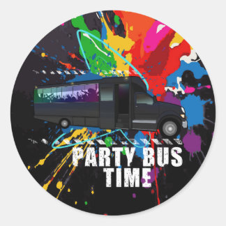 Adesivo Redondo Party Bus Time Neon Paint Splatter Nightlife 