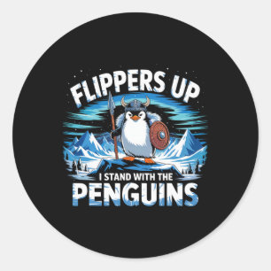 Adesivo Redondo Pás Para Cima Eu Fico Com Pinguins Engraçados