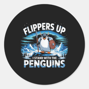 Adesivo Redondo Pás Para Cima Eu Fico Com Pinguins Engraçados
