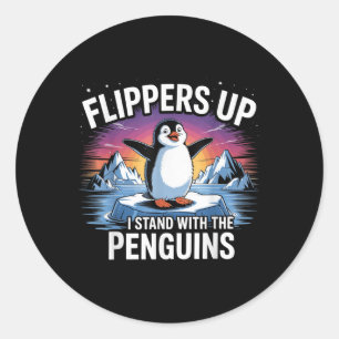 Adesivo Redondo Pás Para Cima Eu Fico Com Pinguins Engraçados