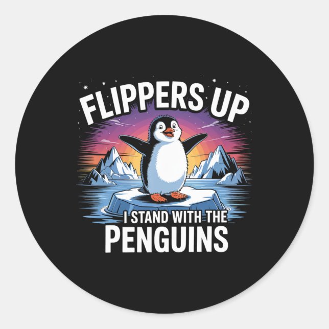 Adesivo Redondo Pás Para Cima Eu Fico Com Pinguins Engraçados (Frente)