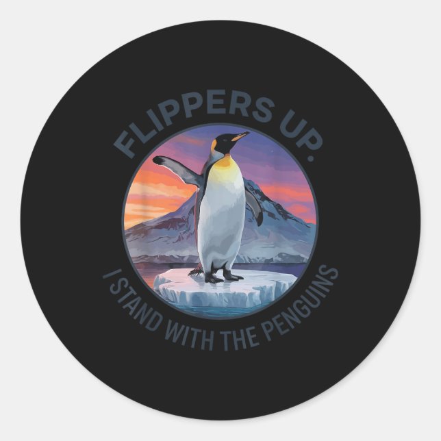Adesivo Redondo Pás Para Cima Eu Pego Pinguins (Frente)